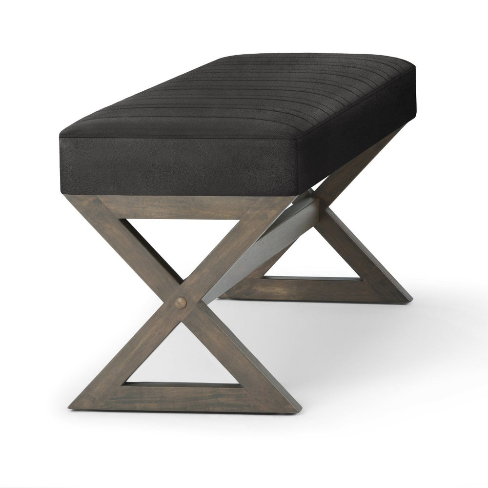 English Elm Salinger - Versatile Large Ottoman Bench In Distressed Black Vegan Leather With Sturdy Base Design B136P159214-GIGA