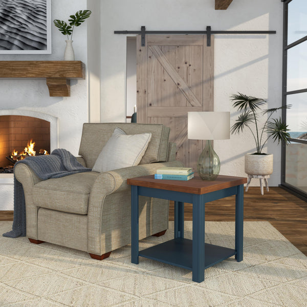 Legends Furniture Bridgevine Home Nantucket 24 Inch Side Table, No Assembly Required, Blue Denim And Whiskey Finish Blue Denim And Whiskey, Blue Poplar Solids And Okoume Veneers With Knotty Alder Top Nt4110.Bwk