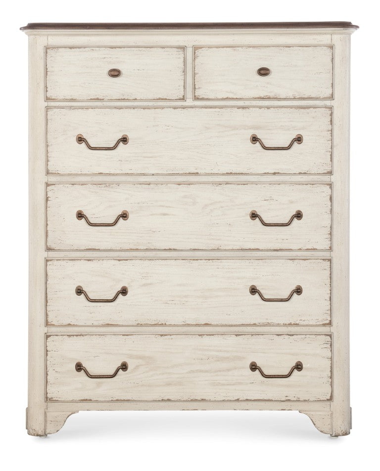 Hooker Furniture Americana Six-Drawer Chest With Felt-Lined Jewelry Drawers, Cedar Bottom, Antique Bronze Hardware Whites/Creams/Beiges 7050-90010-02
