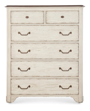 Hooker Furniture Americana Six-Drawer Chest With Felt-Lined Jewelry Drawers, Cedar Bottom, Antique Bronze Hardware Whites/Creams/Beiges 7050-90010-02