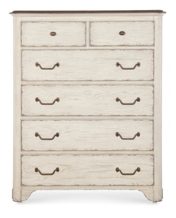 Hooker Furniture Americana Six-Drawer Chest With Felt-Lined Jewelry Drawers, Cedar Bottom, Antique Bronze Hardware Whites/Creams/Beiges 7050-90010-02
