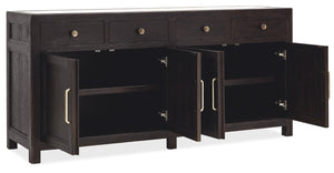 Hooker Furniture Driftwood Buffet With Inset Natural Stone Top, Rustic Buckboard Finish, Soft-Close Drawers & Doors Blacks 6820-75901-99