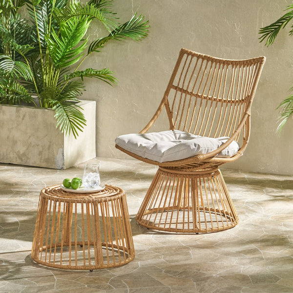 English Elm Elaine Outdoor Club Chair and Side Table Set Faux Rattan Woven Iron Patio Duo 71841.00