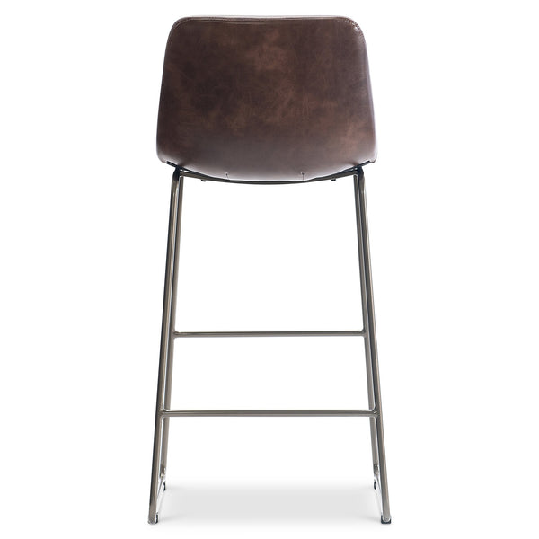 Bernhardt Bernhardt Sharpe Leather Upholstered Barstool with Bronze Metal Frame for Modern Bars L25594