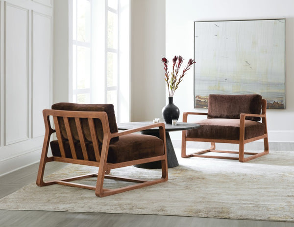 Hooker Furniture Moraine Accent Chair With Vintage Natural Wood Frame, Distressed Scandinavian Modern Comfort Seat Brown CC585-488