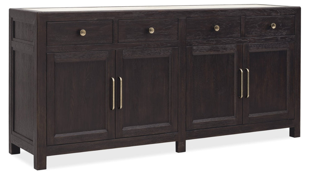 Hooker Furniture Driftwood Buffet With Inset Natural Stone Top, Rustic Buckboard Finish, Soft-Close Drawers & Doors Blacks 6820-75901-99