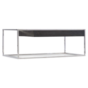 Bernhardt Bernhardt Beacon Cocktail Table — Distressed Pine Drawer & Polished Stainless Frame, Sculptural Storage (52"W) 303021C