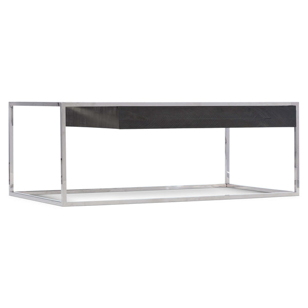 Bernhardt Bernhardt Beacon Cocktail Table — Distressed Pine Drawer & Polished Stainless Frame, Sculptural Storage (52"W) 303021C