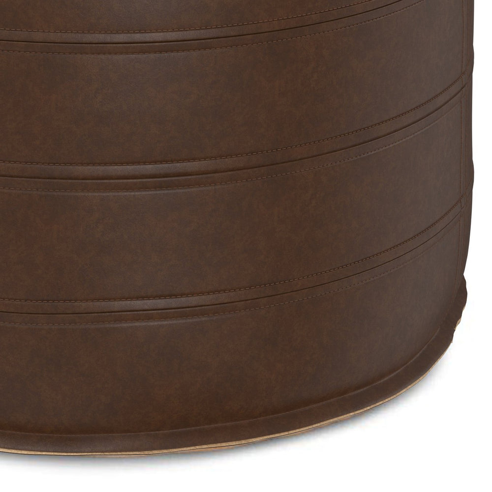 English Elm Brody - Versatile 20" Round Pouf In Distressed Dark Brown Vegan Leather For Stylish Comfort & Function B136P159284