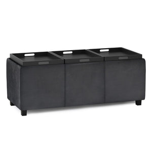 English Elm Avalon Storage Ottoman - Stylish Distressed Black Faux Leather With Hidden Storage & Trays B136P158252