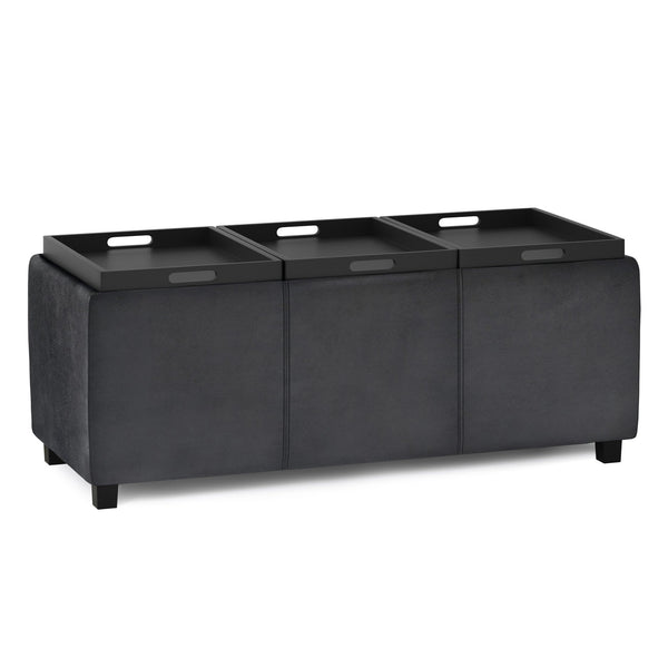 English Elm Avalon Storage Ottoman - Stylish Distressed Black Faux Leather With Hidden Storage & Trays B136P158252