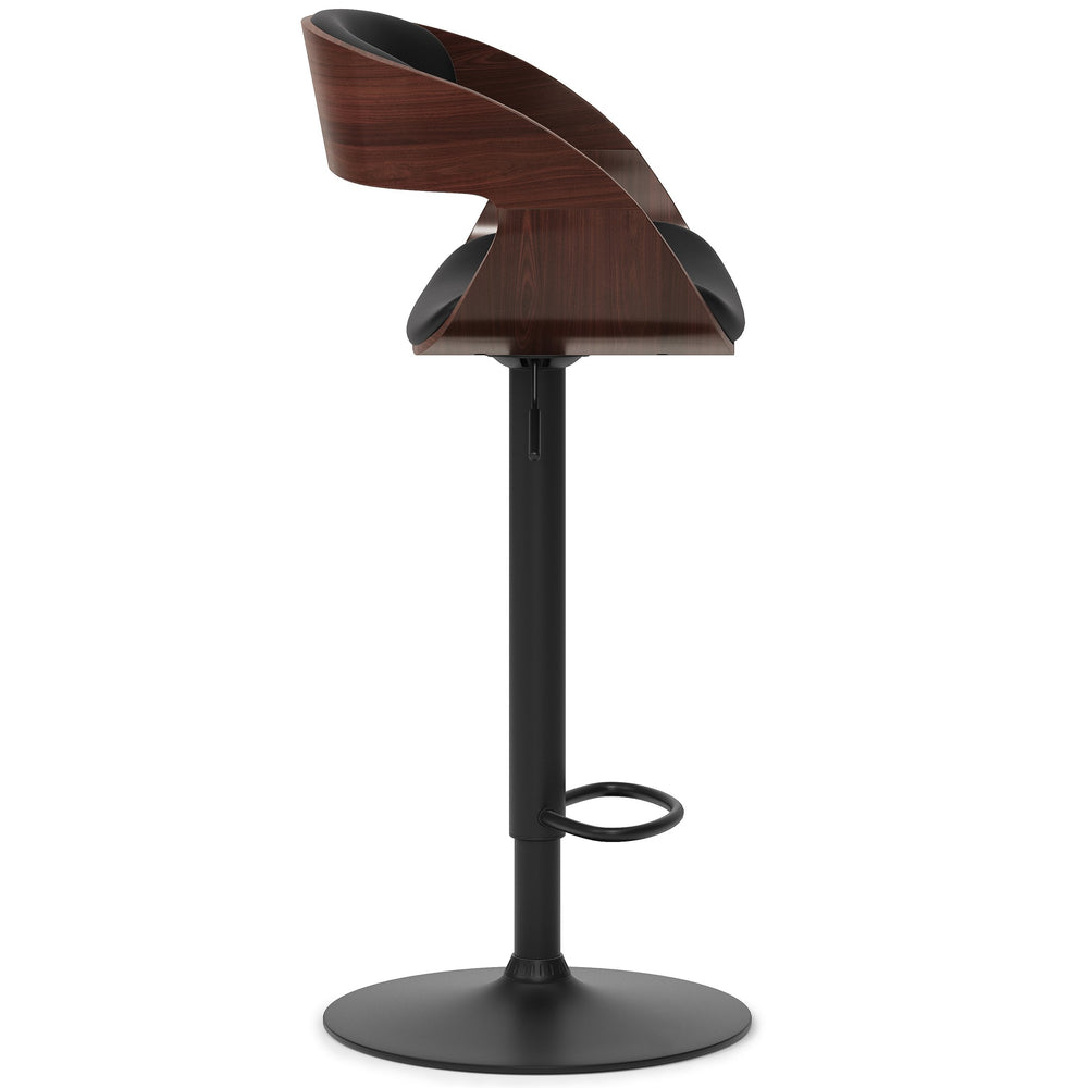 English Elm Archer Bentwood Adjustable Swivel Bar Stool in Black Vegan Leather with Walnut Veneer, Gas Lift B136P158379