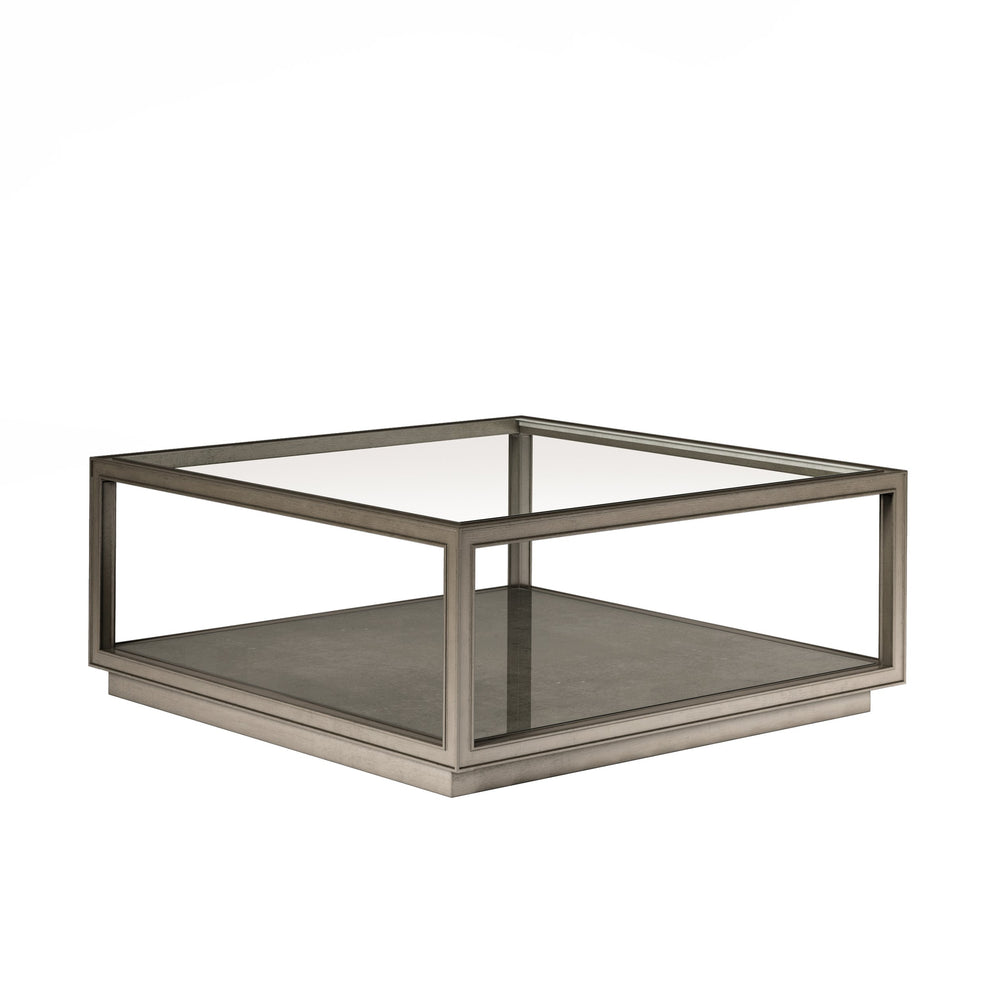 A.R.T. Furniture Cove Square Cocktail Table - Elegant Transitional Glam Design With Tempered Glass & Cork Shelf Grey Rubberwood Solids,Primavera Veneer,Glass,Cork 349301-2743
