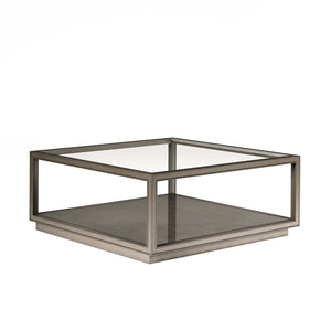 A.R.T. Furniture Cove Square Cocktail Table - Elegant Transitional Glam Design With Tempered Glass & Cork Shelf Grey Rubberwood Solids,Primavera Veneer,Glass,Cork 349301-2743