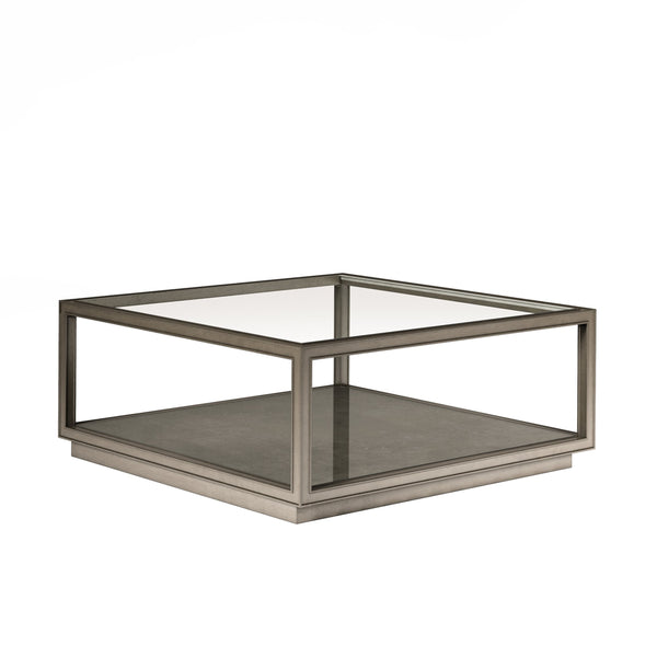 A.R.T. Furniture Cove Square Cocktail Table - Elegant Transitional Glam Design With Tempered Glass & Cork Shelf Grey Rubberwood Solids,Primavera Veneer,Glass,Cork 349301-2743