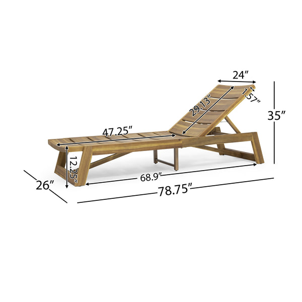 English Elm Christopher Knight Home® - Maki Chaise Lounge - Stylish Acacia Wood With Iron Accents, Adjustable Backrest For Ultimate Comfort 70998.00MP1
