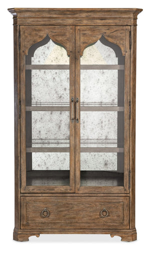 Hooker Furniture Americana Honey Display Cabinet With Antique Mirror Back, Adjustable Shelves, Lighting & Drawer 7050-75908-85