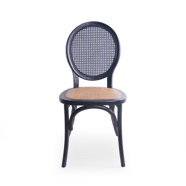 English Elm Dining Chairs Set of 2 Solid Elm Wood with Pressed Cane Mid-century Style 66146.00BLK