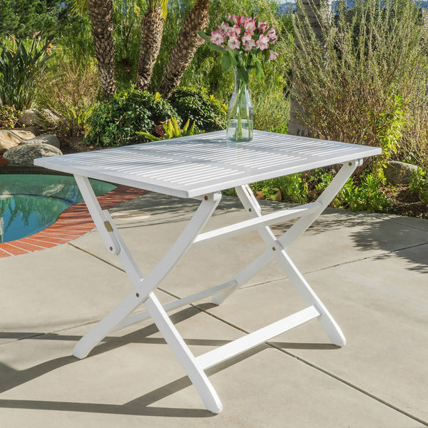 English Elm Positano Solid Acacia Outdoor Folding Table with Slatted Top for Patio or Deck 59327.00WHI