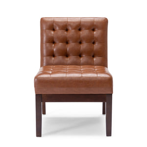 English Elm Christopher Knight Home® - Accent Chair Cognac Upholstered Tufted Waffle Stitch PU with Dark Espresso Rubberwood Legs, Cozy Midcentury SELLER 70753.00COGN