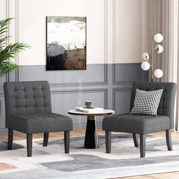 English Elm Accent Slipper Chairs Set of Two Button Tufted Plush Upholstered Living Room Pair 70752.00