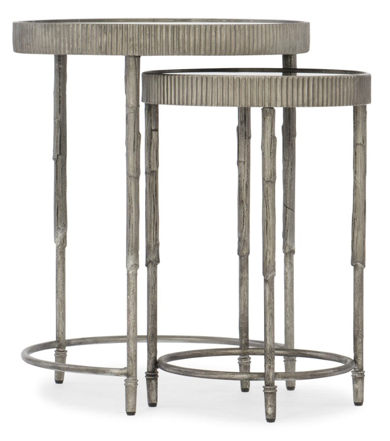 Hooker Furniture Accent Nesting Tables With Mirrored Tops & Textured Silver Iron Bases — Space-Saving Chic DéCor Set 5594-50001-SLV
