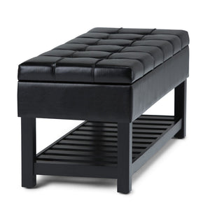 English Elm Saxon - Modern Upholstered Storage Ottoman Bench In Midnight Black With Hidden Storage & Shelf B136P159128-GIGA