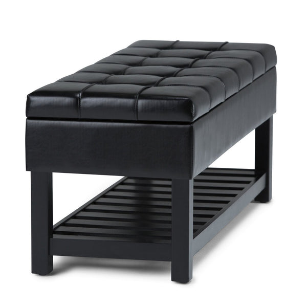 English Elm Saxon - Modern Upholstered Storage Ottoman Bench In Midnight Black With Hidden Storage & Shelf B136P159128-GIGA