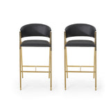 Christopher Knight Home® - Noble House - Folwell Modern Faux Leather Barstool, Black and Gold - Set of 2