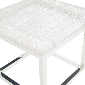 Bernhardt Bernhardt Acrylic Arctic End Table With Ice‑Like Wood Grain Top & Polished Stainless Steel Base, 24" 375103