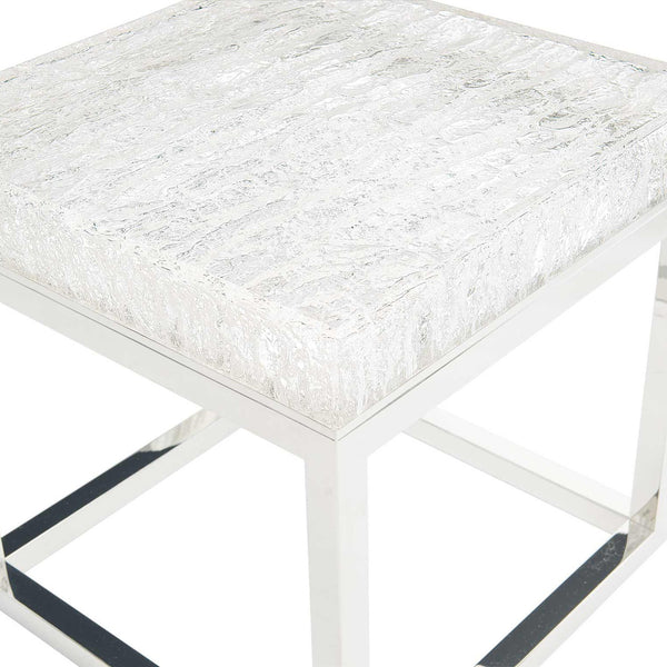 Bernhardt Bernhardt Acrylic Arctic End Table With Ice‑Like Wood Grain Top & Polished Stainless Steel Base, 24" 375103