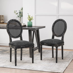 Christopher Knight Home® - Noble House - Aquilla French Country Wood and Cane Upholstered Dining Chair, Gray - Set of 2