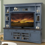 Parker House Americana Modern - Denim 92 In. TV Console with Hutch Back Panel and LED Lights Denim Poplar Solids / Birch Veneers AME#92-4-DEN