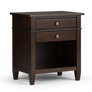 English Elm Carlton Handcrafted Dark Tobacco Brown Bedside Table With Spacious Drawers & Open Shelf Storage B136P158139