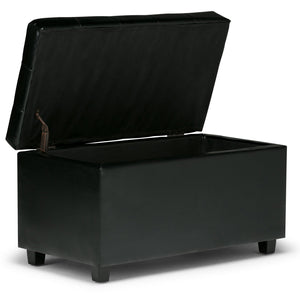 English Elm Cosmopolitan Storage Ottoman - Stylish Midnight Black Faux Leather With Safe Storage & Seating B136P159762