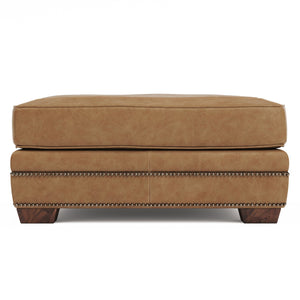 Bernhardt Bernhardt Grandview Top-Grain Leather Ottoman With Nailhead Trim & Tapered Wood Feet, 39" Square 7200LMO