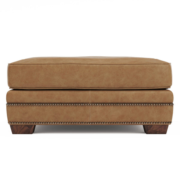 Bernhardt Bernhardt Grandview Top-Grain Leather Ottoman With Nailhead Trim & Tapered Wood Feet, 39" Square 7200LMO