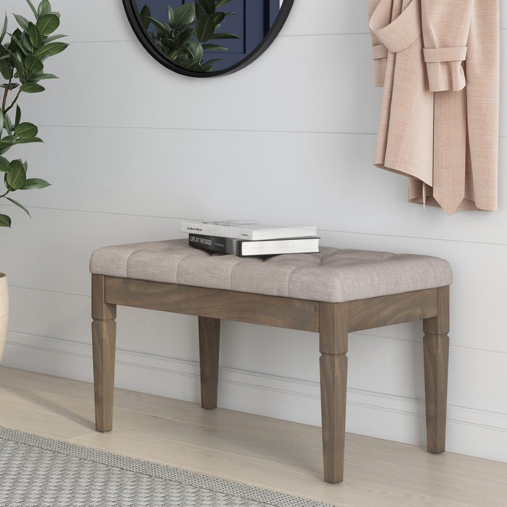English Elm Waverly Small Tufted Ottoman Bench - Natural Linen Accent For Elegant Footstool & Extra Seating B136P159941-GIGA