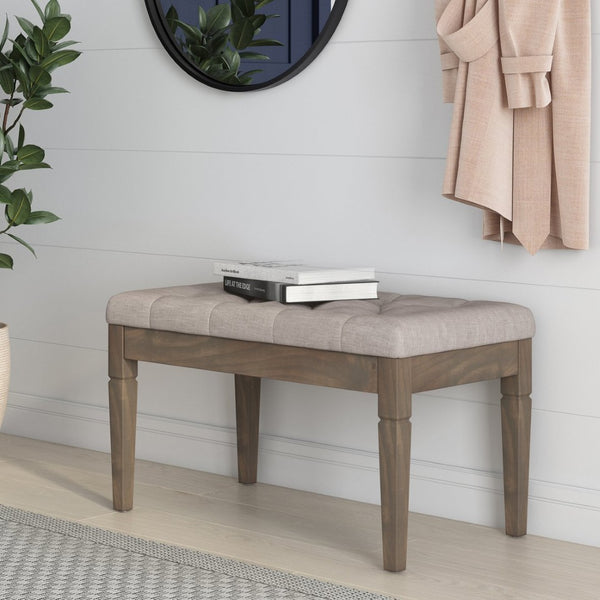 English Elm Waverly Small Tufted Ottoman Bench - Natural Linen Accent For Elegant Footstool & Extra Seating B136P159941-GIGA