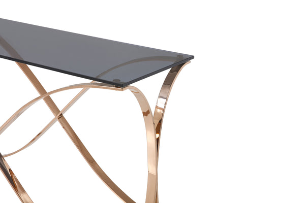 Vig Furniture Modrest Reklaw Stunning Smoked Glass Console Table With Elegant Rose Gold Geometric Base Design Other  Vgvck836