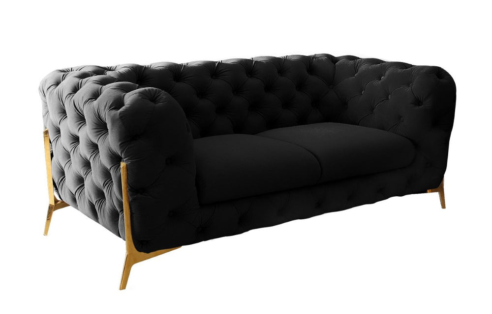 VIG Furniture Quincey Black Velvet Loveseat With Tuxedo Silhouette, Gold Legs, Diamond Tufting — Glam Transitional 74" VGKNK8520-LV-BLK