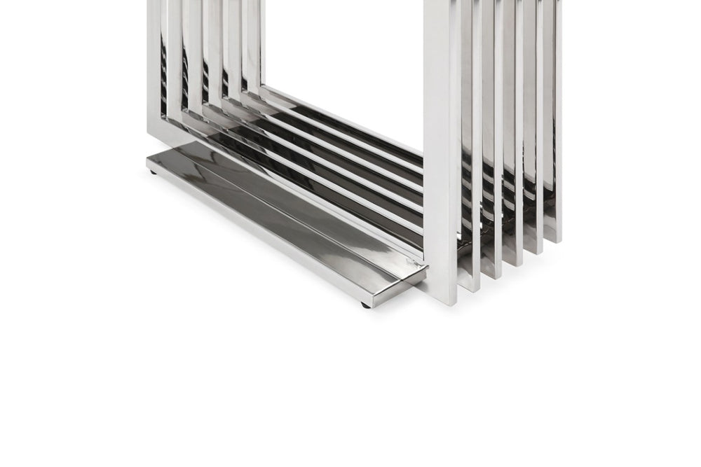 VIG Furniture Kingsley Marble & Stainless-Steel Console Table With 2" Thick White Marble Top, Mirror-Polished Base (59"W) VGVCK8933-STL