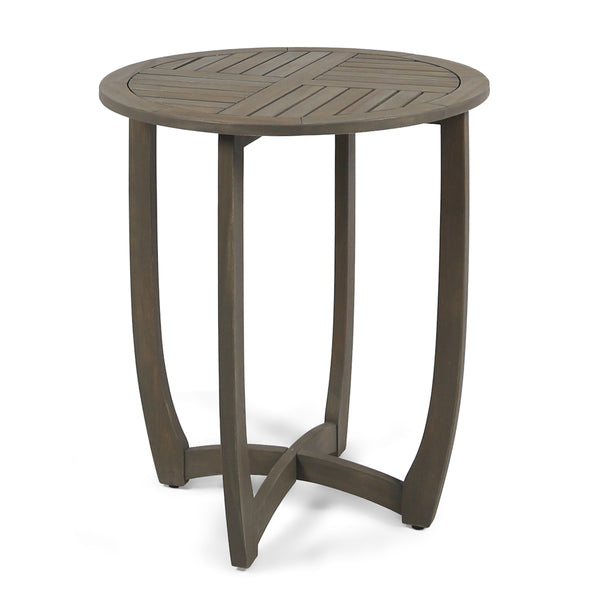 English Elm Hermosa Outdoor Round Acacia Wood Bistro Table Slatted Hardwood Patio Accent 57522.00GRY