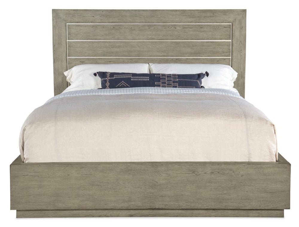 Hooker Furniture Linville Mill Ridge California King Panel Bed In Mink Oak Veneer With Antique Pewter Accents, Modern Rustic Elegance 88.00 L x 83.00W x 65.00H 6150-90266-85