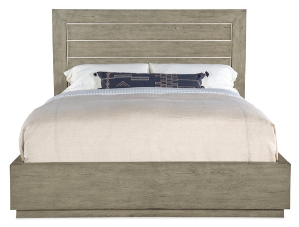 Hooker Furniture Linville Mill Ridge California King Panel Bed In Mink Oak Veneer With Antique Pewter Accents, Modern Rustic Elegance 88.00 L x 83.00W x 65.00H 6150-90266-85