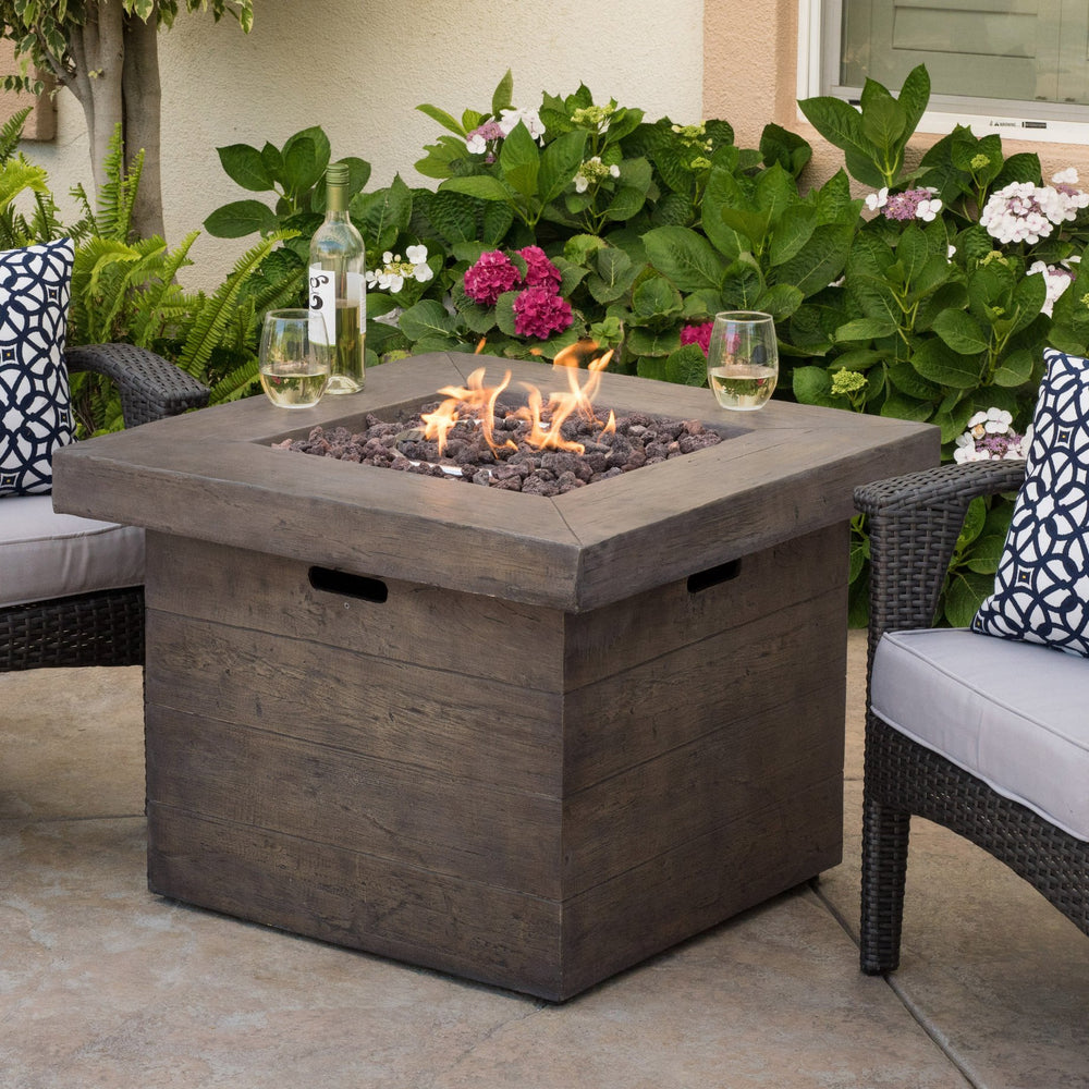 English Elm Anchorage Square Mgo Wood Burning Fire Pit Outdoor Patio Heat 40000 Btu Grey 57551.00BRN-40K
