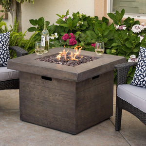 English Elm Anchorage Square Mgo Wood Burning Fire Pit Outdoor Patio Heat 40000 Btu Grey 57551.00BRN-40K