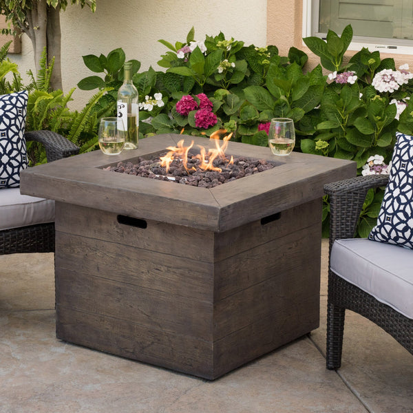 English Elm Anchorage Square Mgo Wood Burning Fire Pit Outdoor Patio Heat 40000 Btu Grey 57551.00BRN-40K