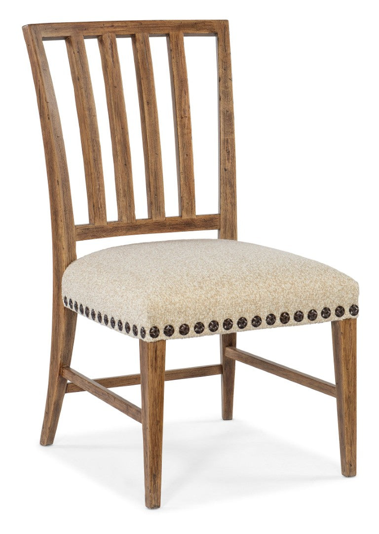 Hooker Furniture Big Sky Side Chair With Vintage Natural Hickory Finish, Spindle Back, Nailhead Trim & Stain‑Resist Fabric 26.50 L x 22.00W x 39.50H 6700-75410-80