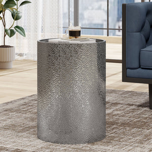 English Elm Christopher Knight Home® - METAL Round Hammered Accent Side Table with Textured Iron Frame, Modern Industrial Chic Decor Silver 65502.00